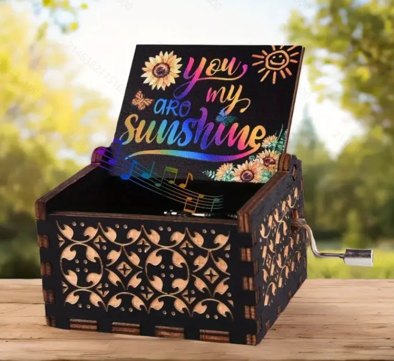 Customizable Hand-Cranked Wooden Music Box 'You Are My Sunshine' Birthday Gift for Girls and Boys