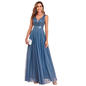 Simple Design a Line V Neck Empire Waist Turquoise Chiffon Maxi Evening Dress for Party
