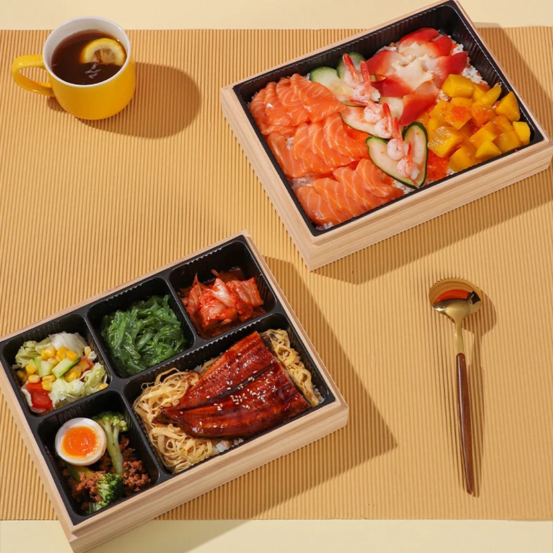 Luxury Japanese Solid Wood Snack Box Food Packaging Disposable Wooden