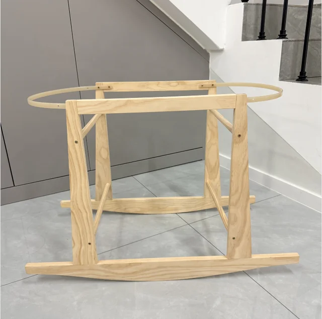 Modern New Zealand Pine Wood Rocking Baby Stand Moses Basket Stand for Nursery Room Living Room Furniture for Baby