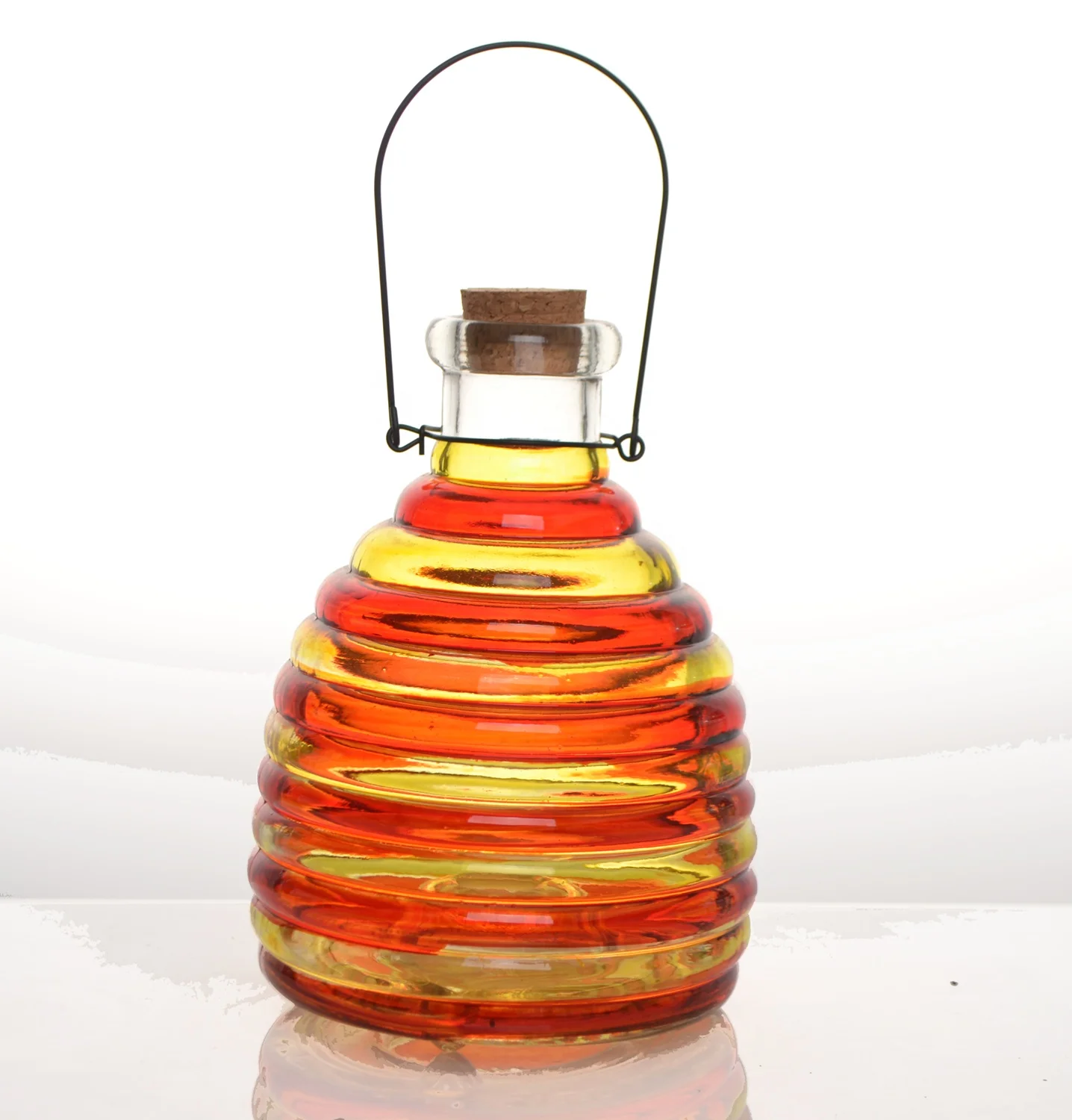 新设计手绘玻璃黄蜂捕蝇器捕蝇器玻璃捕蝇器花园玻璃器皿丝带设计