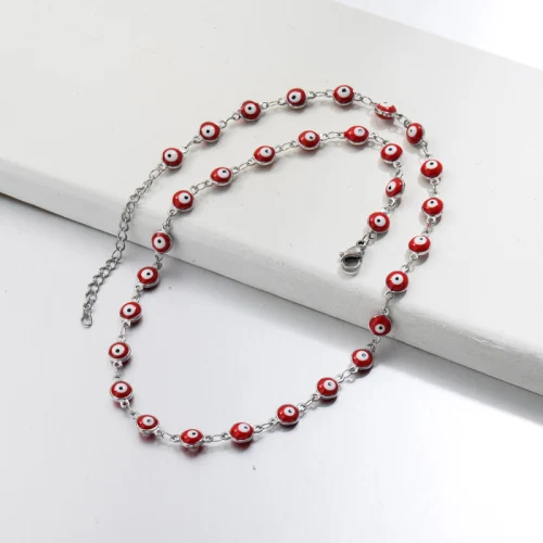 BAOYAN Trendy Red Blue Colored Enamel Beaded Necklace Silver Color Necklace Jewelry