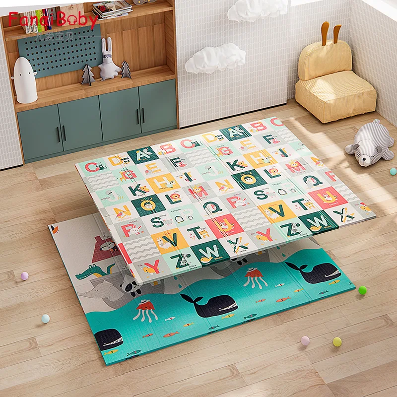 X-Large Waterproof Foam Padded Mat Reversible Foldable Safe Thick XPE Foam Baby Play Mat Crawling Mat for indoor Outer with Bag