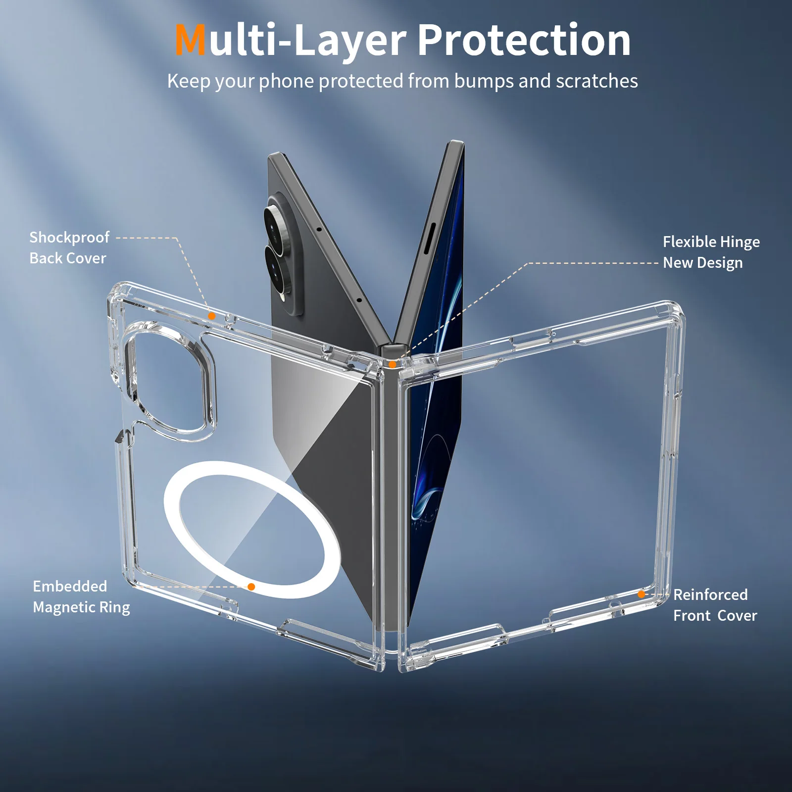 product transparent tpupc phone case for samsung fold 8 with magnetic ring wireless charge for iphone mirror finish shockproof design-4