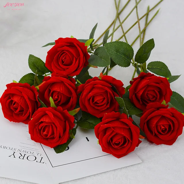 Factory Wholesale Valentine's Day Gifts Real Touch Roses Artificial Flowers Home Office Wedding Vase Other Decorative Flowers