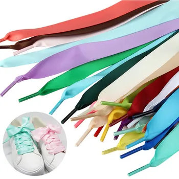 Yrunfeety Shoelaces 2CM Width Silk Shoe Laces Flat Wide Satin Shoelaces Silk Ribbon Shoelaces 28 Colors for Sale