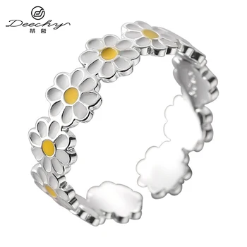 Deechy DQ8221R High Quality 925 Sterling Silver Small Daisy Ring Adjustable Fine Jewelry Daisy Ring For Women