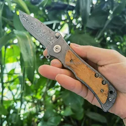 Wholesale custom outdoor camping pocket knives/ Damascus texture folding knives