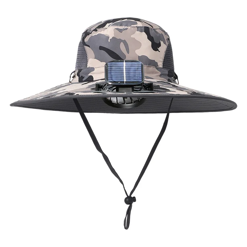 Wholesale Summer UV Protection Breathable Solar Charging Fans Different Colors Wide Brimmed Sun Hats Nylon for Outdoor Work