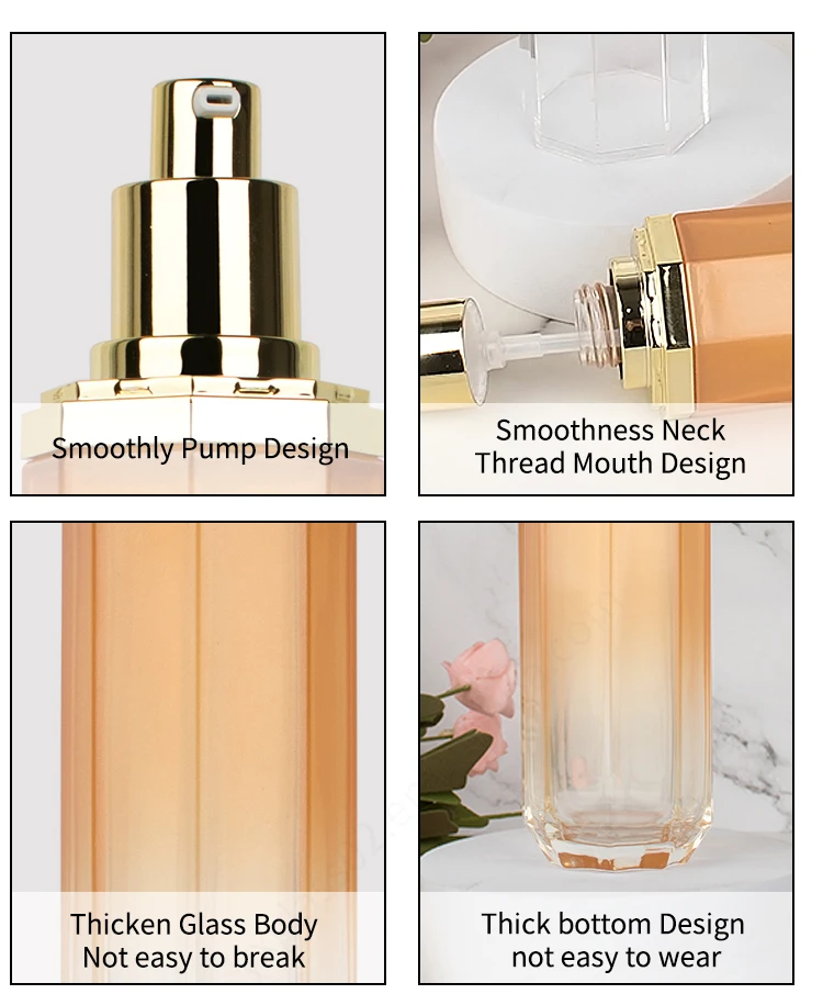 Luxury cosmetic containers and packaging spray pump glass bottles for cosmetics manufacture