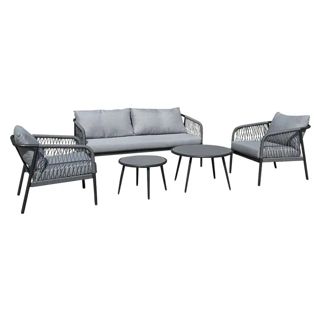 Homecome Modern Style 5-Piece Double Table Conversation Set Outdoor Garden Furniture