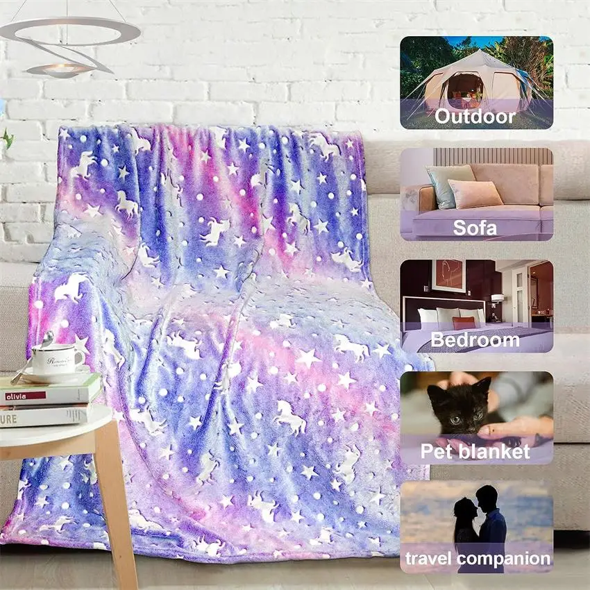 Little Bosses Glow In The Dark Blanket For Kids - Galaxy Stars Pattern, 100x150cm, Super Soft