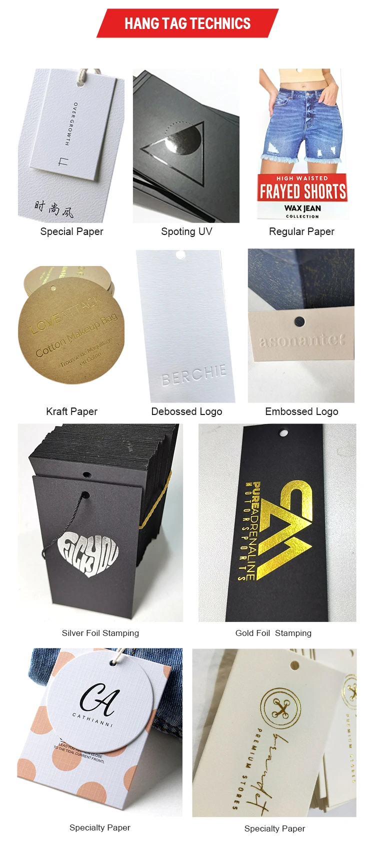 Source Custom brand logo special black card paper tag screen