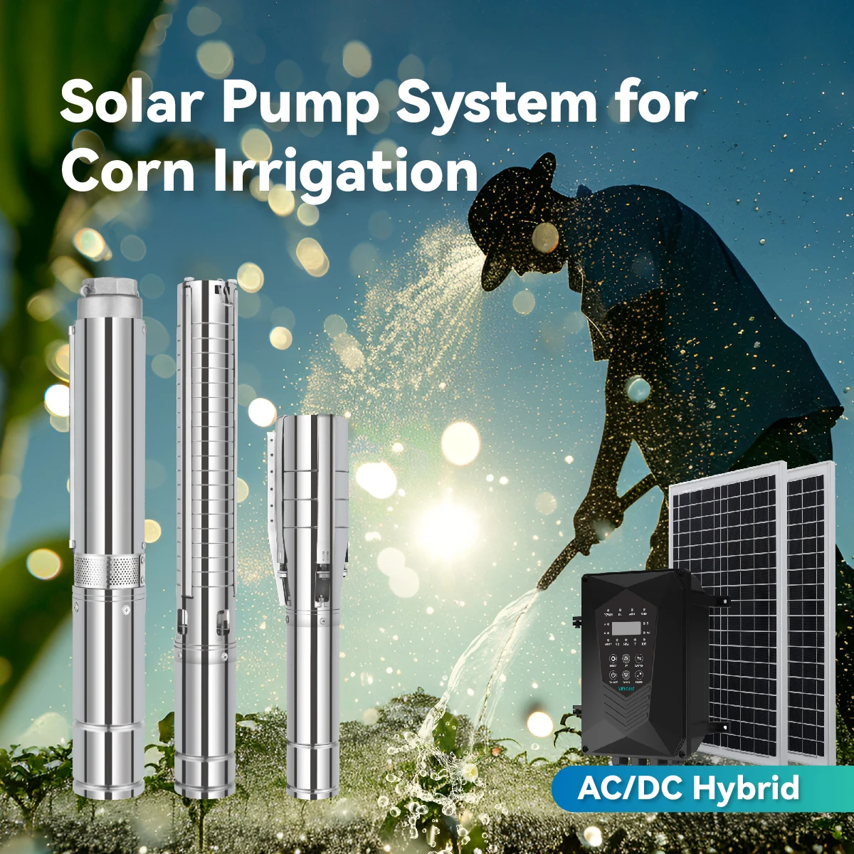 VEICHI AC DC Hybrid Submersible Pump for Agricultural Irrigation