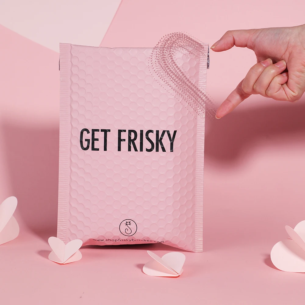 Cosmetic Pink Bubble Padded Envelope Customized Logo Metallic Foil Poly Bubble Mailers