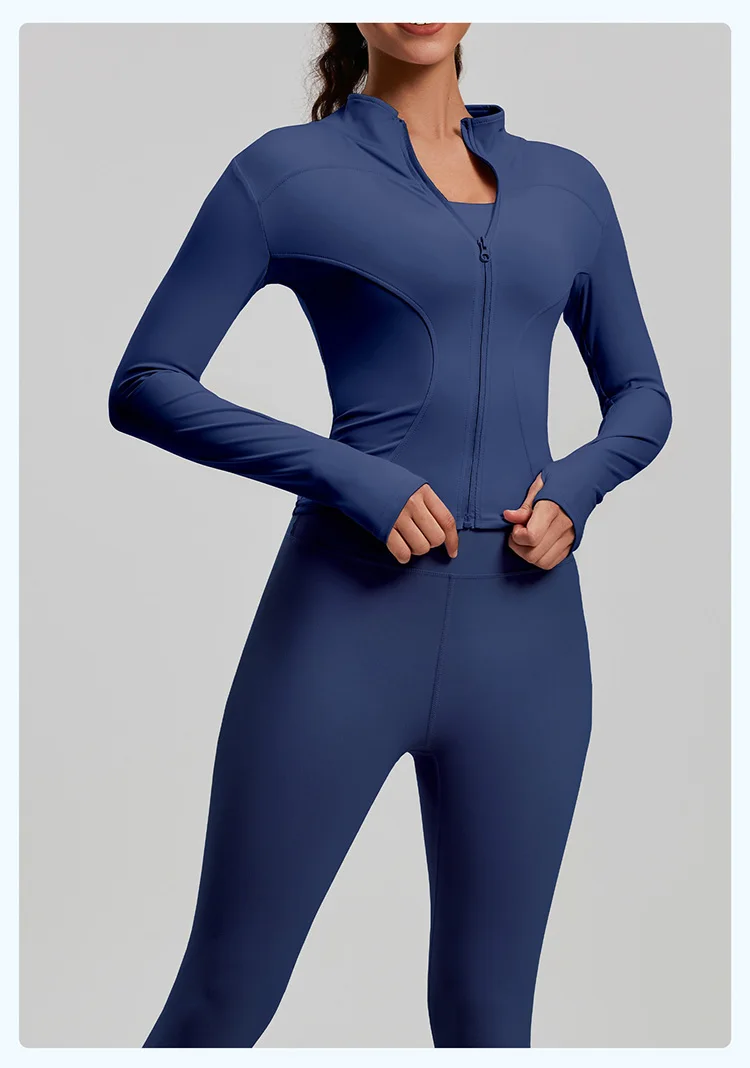 Factory Wholesale Color Custom Four-way Stretch Yoga Leggings and Jacket Women's Fitness Wear Seamless Sportswear 2-piece Set