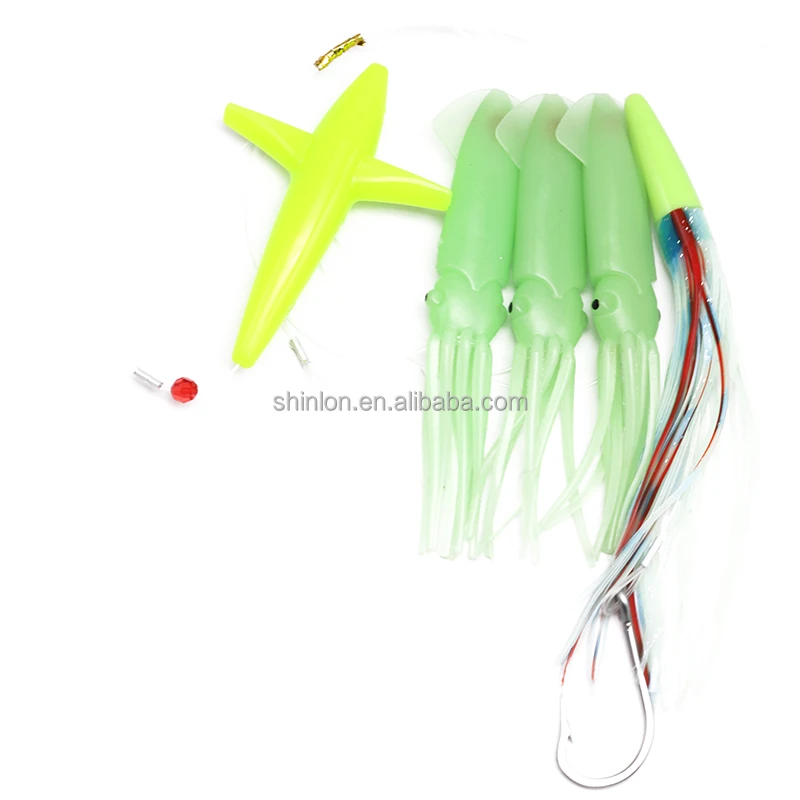 Leurre Daisy Chain Pour Pêche Au Thon Offshore - 6 Leurres Vert/noir + 9 Maquereaux Verts