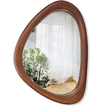 Special Shape Solid Wood Farmhouse Wall Wooden Frame Nut- Brown Bathroom Vanity Living Room Bedroom Decorative Mirror