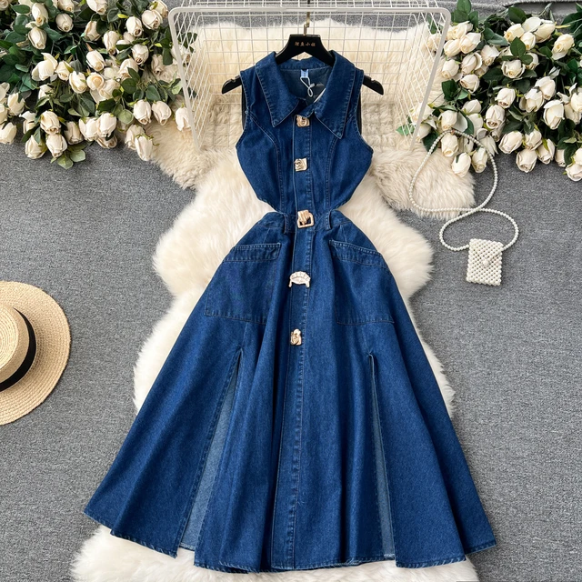 fashionable summer jeans new models of women's clothing dresses sexy sleeveless korean Casual long denim women's dresses