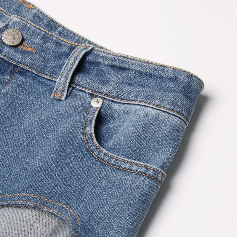 High Quality Women's Jeans Stretch Denim Mesh Patchwork Zipper Pocket ...