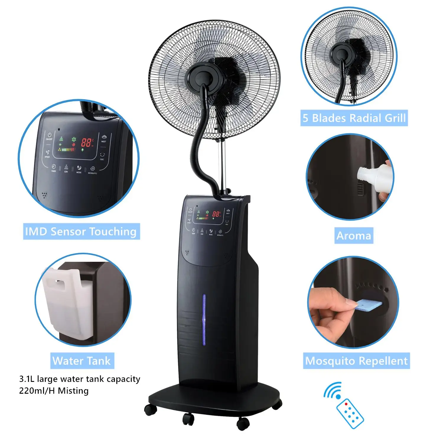 Digital Water Mist Fan, Copper, 90, Plastic - detail 8