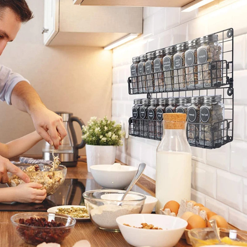 4 Tier Stackable Iron Wire Hanging Spice Shelf Storage Racks Wall