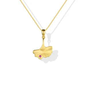Custom Botanical Elements Leaves Jewellery 9k Gold Inlaid Corundum Ginkgo Biloba Pendant Necklace