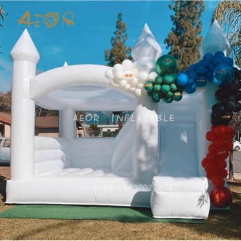 Commercial inflatable Comic bounce house for sale jumping castle All White moonwalk with slide