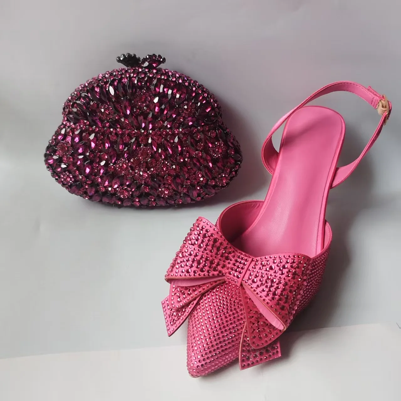 SHIKOL Matching Shoes and Bags Set Custom Hot Pink Rhinestone