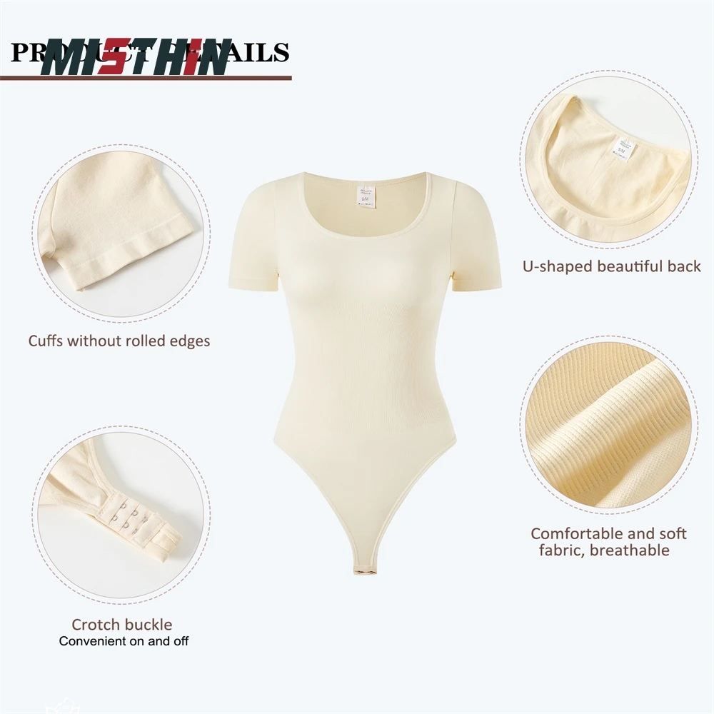 Round Neck Seamless Gym Women Sleeved Thong Panti Tummy Control Bodysuit Underwear Waist Trainer Shapewear Shaper