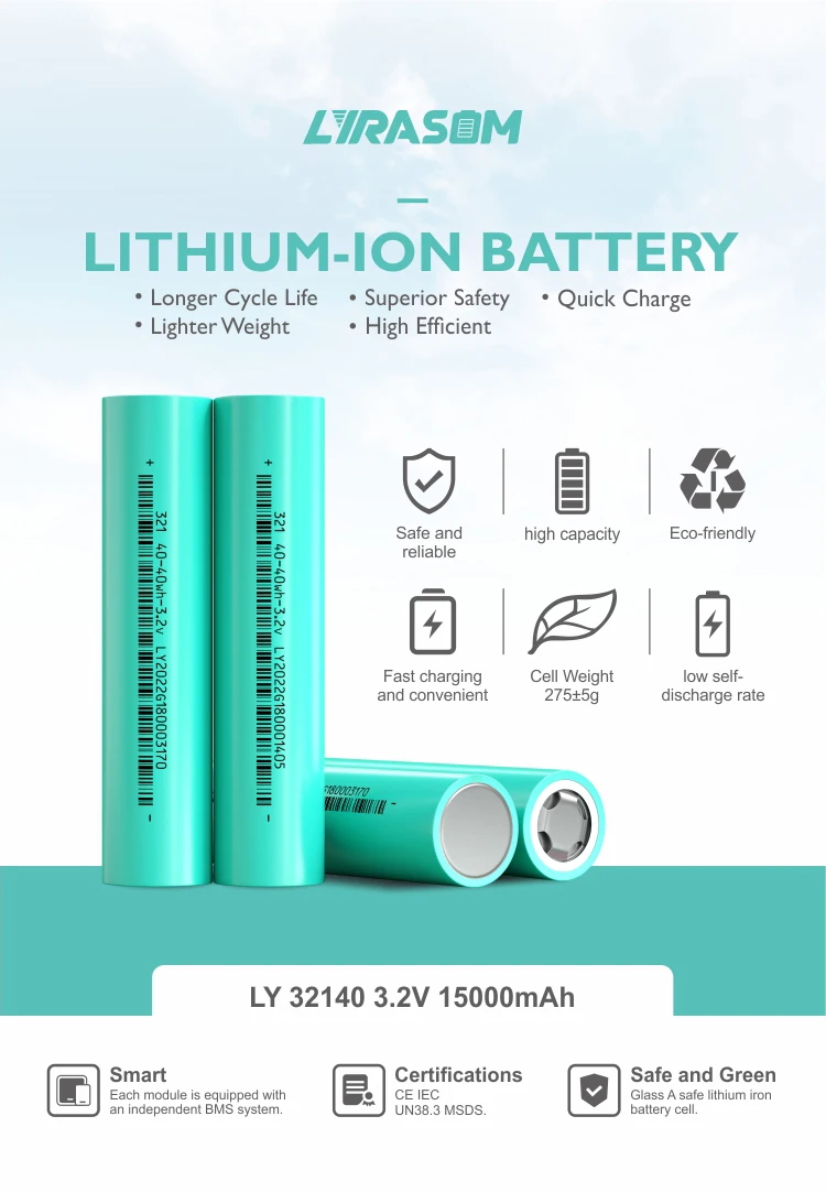 32140 33140 3.2v 15ah Cylindrical Lifepo4 Battery Cell For Energy ...