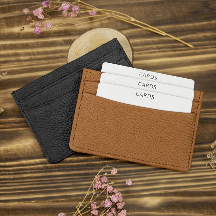 Personalized Logo 4.3''*3'' Engraved Pu Leather Business Card Holder Custom  Laserable Leatherette Card Holder Wallet