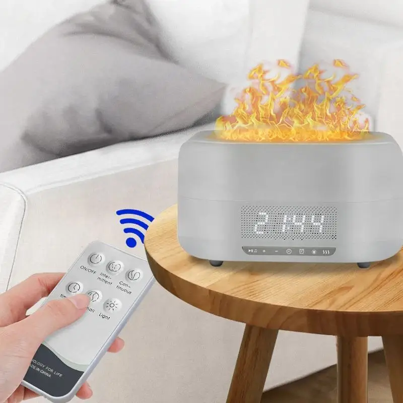 2023 Newest Powerful Functions Flame Humidifier Alarm Clock Wireless