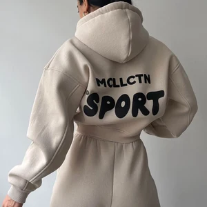 Wholesale Custom Crew Neck Long Sleeve Fleece Sportswear Women 2 Piece Jogger Set