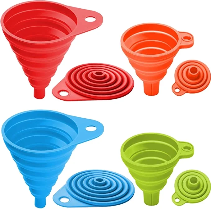thumbnail interactive-video image 1 of Handy Housewares 4\" Wide Space-Saving Collapsible Flexible BPA Free Silicone Kitchen Funnel Red 1 of 11