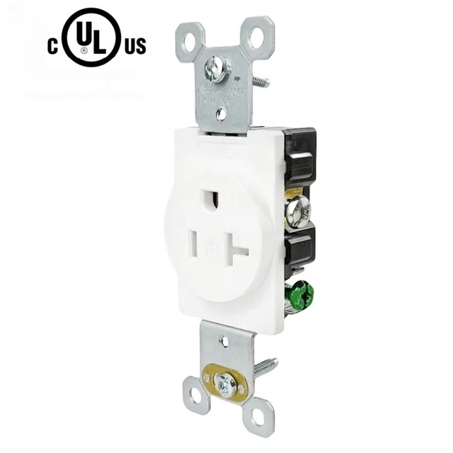 White 20 Amp Commercial Grade Flush Mounted Wall Socket Tamper Resistant Outlet Single Receptacle