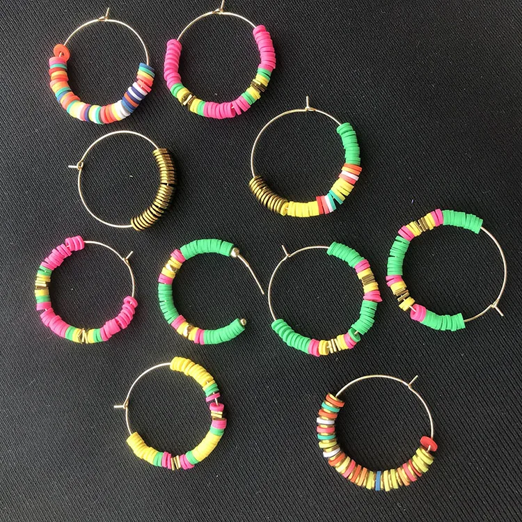 Heishi Bead Hoop Earrings Featuring Multicolor (244869)