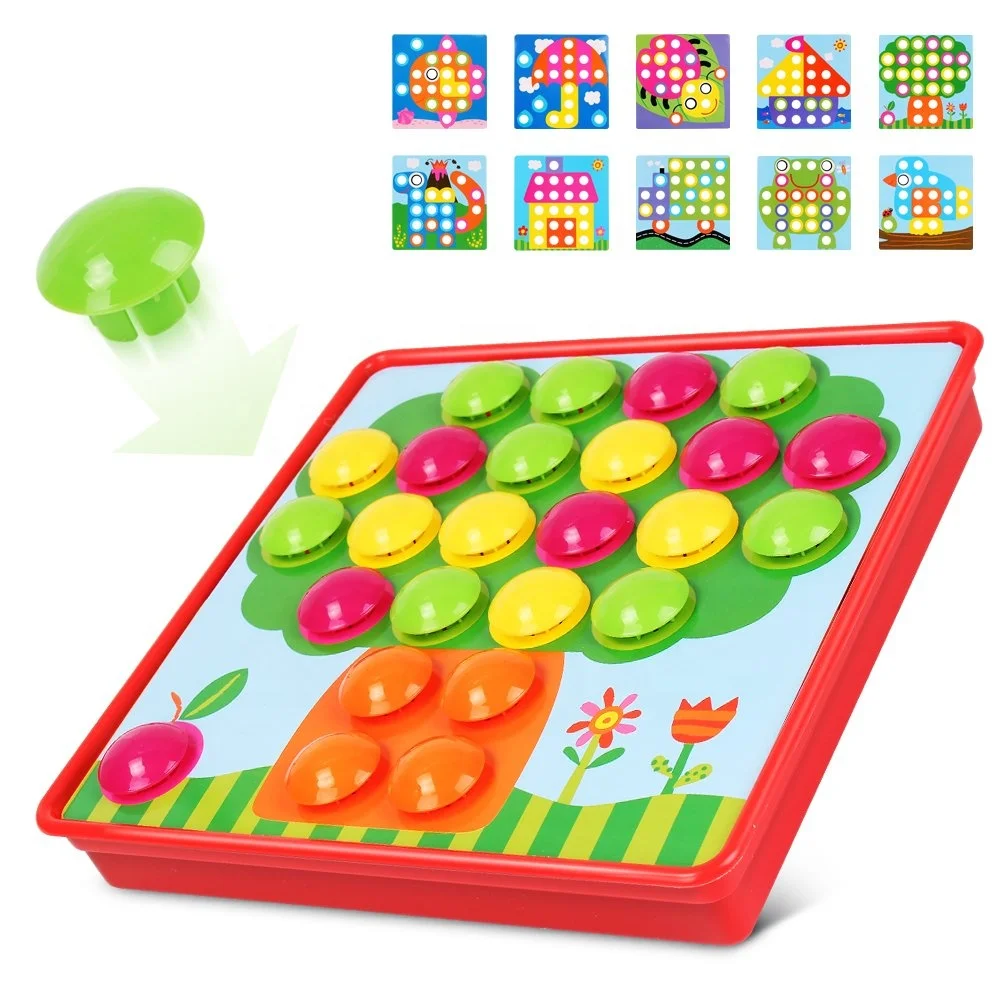 Stem Early Learning Educational Toys DIY Mosaic Pegboard Mushroom Nails Matching Puzzle Game