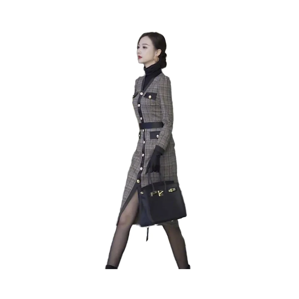 chinese dress ladies ZigZag Bold Print Winter Maxi Dress with Pockets