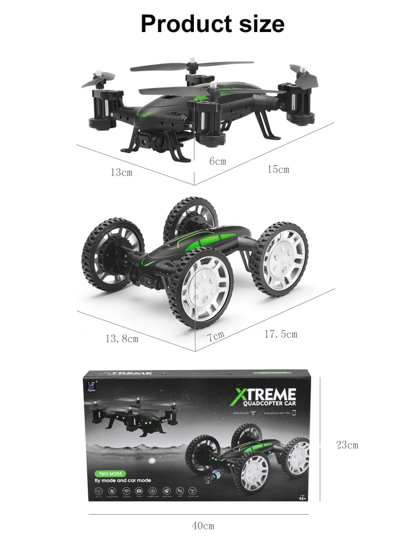 Air-Road Double Mode 2 in 1 High Speed Flying Car 2.4G RC Quadcopter Drone With HD Camera Run Double Side