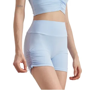 Women's High Waist Triple Pants Yoga Shorts Solid Peach Hip Fitness Sports Shorts-Ankle Length 'Naked Summer' Drawstring Shorts