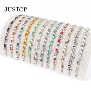Cheap Small Beads Stretch Boho Women Jewelry Set Colorful Multilayer Rice Charms Beaded Bracelets Necklace