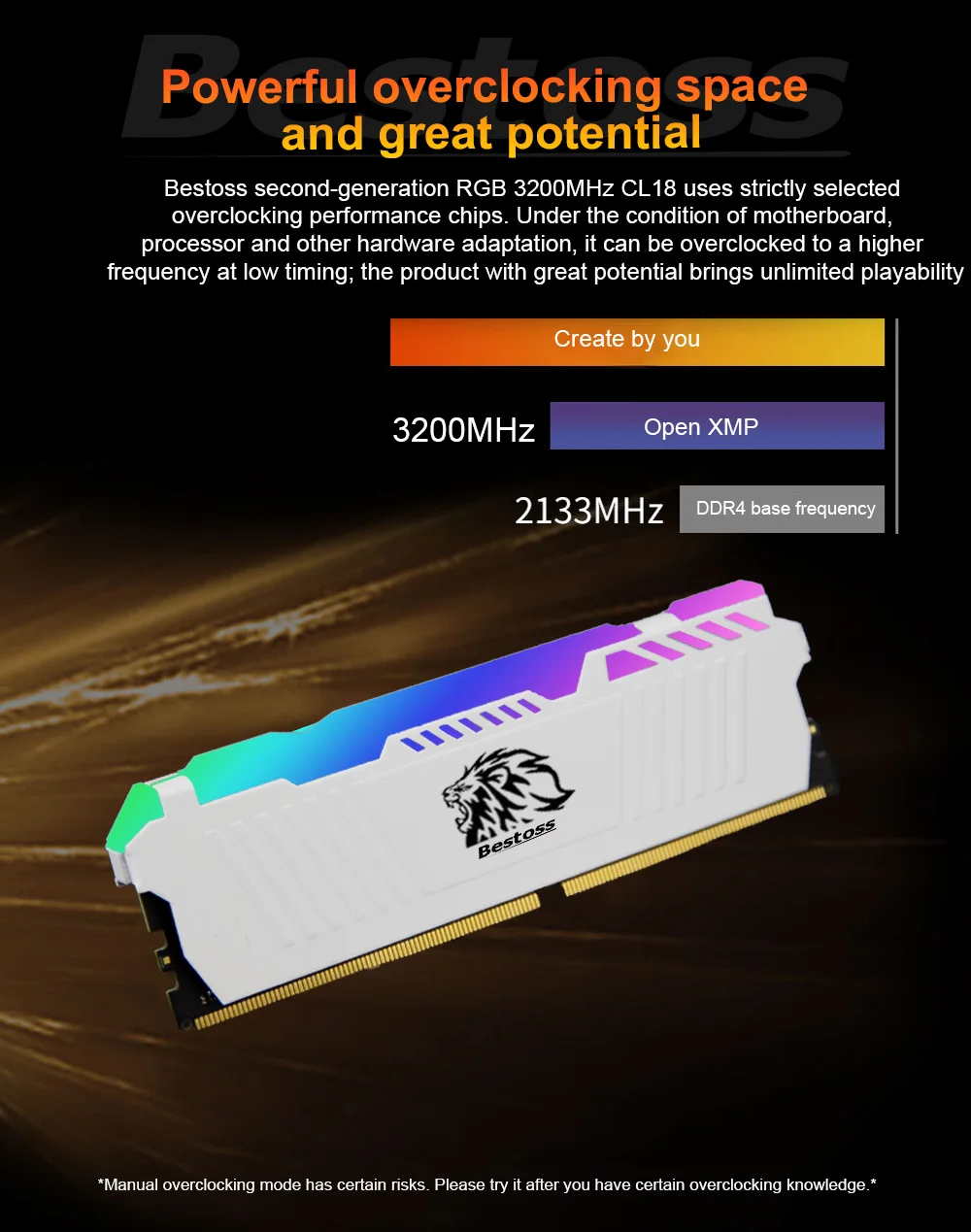 Bestoss Desktop PC Memory RAM 3200mhz DDR4 16GB Gaming