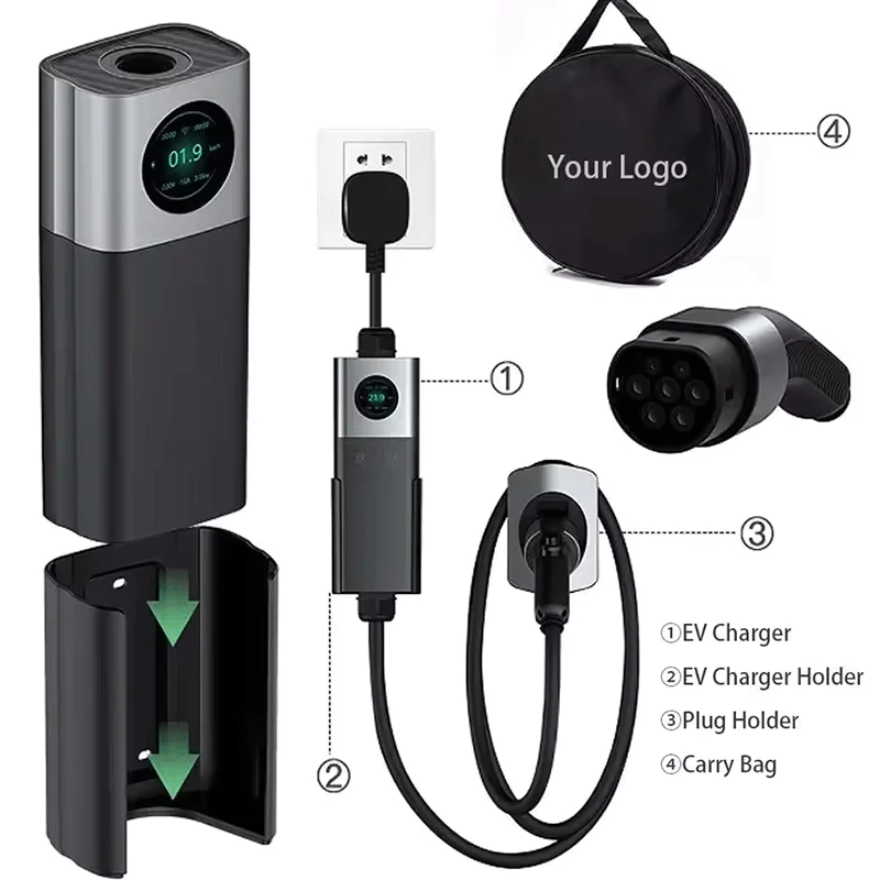 3.5kw 7kw 11kw 22kw level 2 ac portable ev car charger with 2.8 inch screen