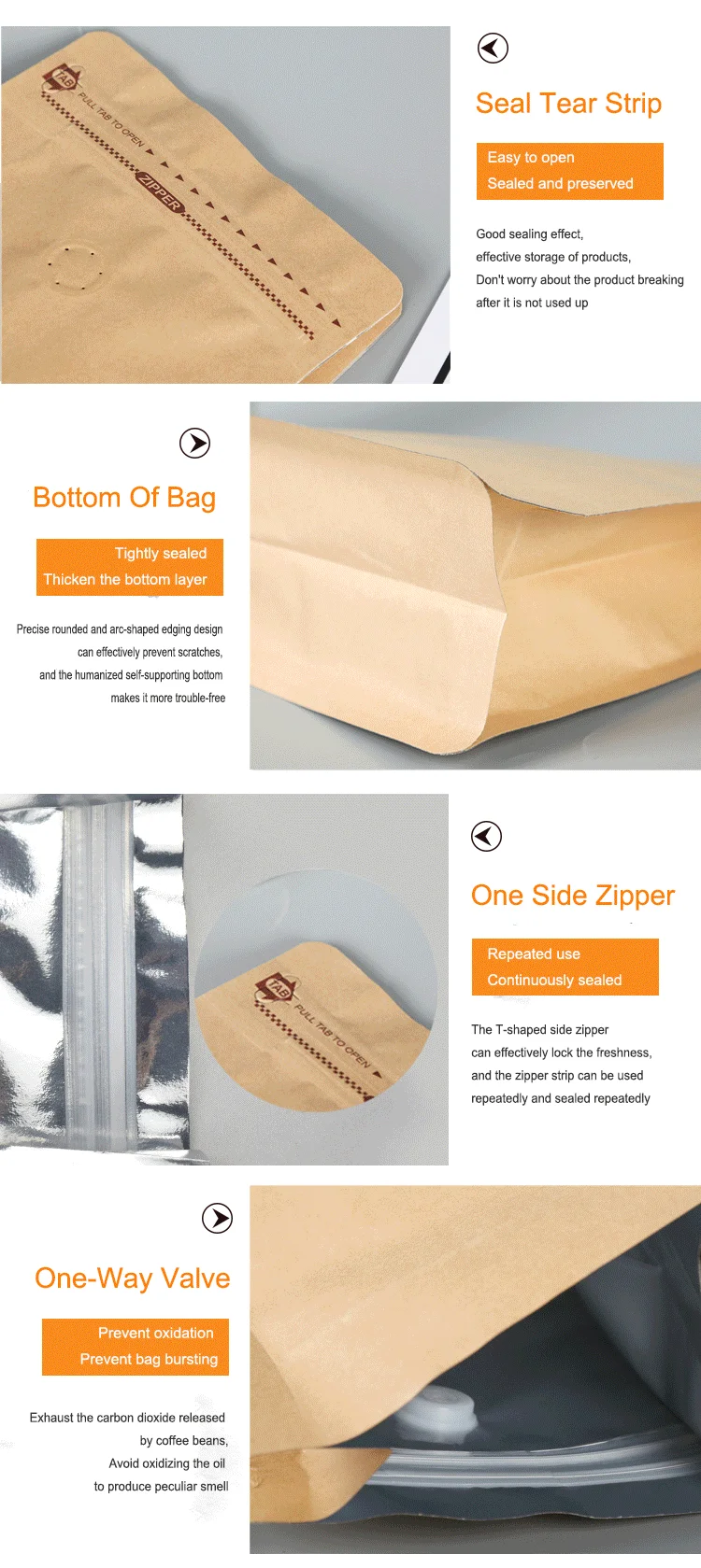 Gravure Printing Brown Kraft Paper Bag Stand-Up Pouch for Tea Coffee Snacks Pet Food Packaging factory