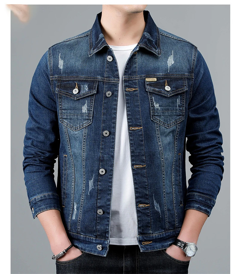 2024 Spring New Men's Casual Cotton Denim Jacket Classic Style Fashion Slim Washed Retro Blue Jeans Coat Male Brand_voghion.com