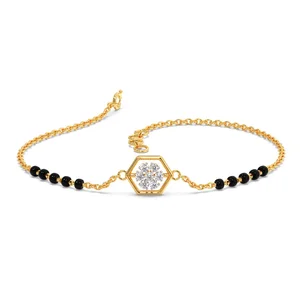 Wholesale Fashion Jewelry Real Gold Plating Bracelet Women Design Cz Black Onyx Charm Bracelet Jewelry Custom
