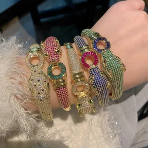 Designer Brand Women's 18K Gold-plated Full Diamond Zircon Bracelet Leopard Print Bracelet Creative Wedding Gift Jewelry