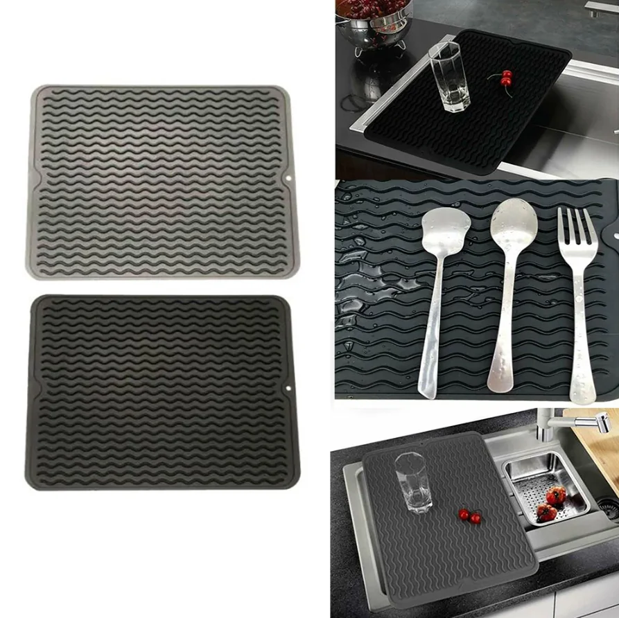 Rectangular Tray Mat Rectangle Drain Mat Drying Dishes Pad Heat Resistant Slip-proof Tray ...