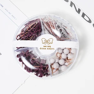 Modern Office Stationery Customized Rose Gold 2.8cm Metal Paper Clip and Push Pin Popular Pins